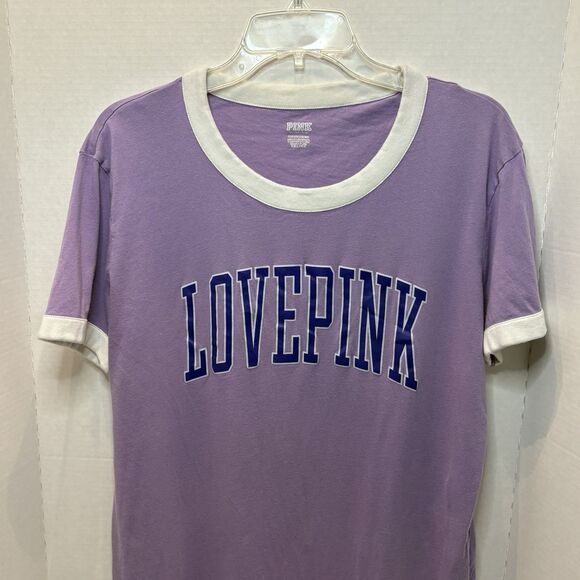 Victoria’s Secret Pink Crew Neck Campus Ringer T-shirt Top, Lavender , Size S - Picture 4 of 6